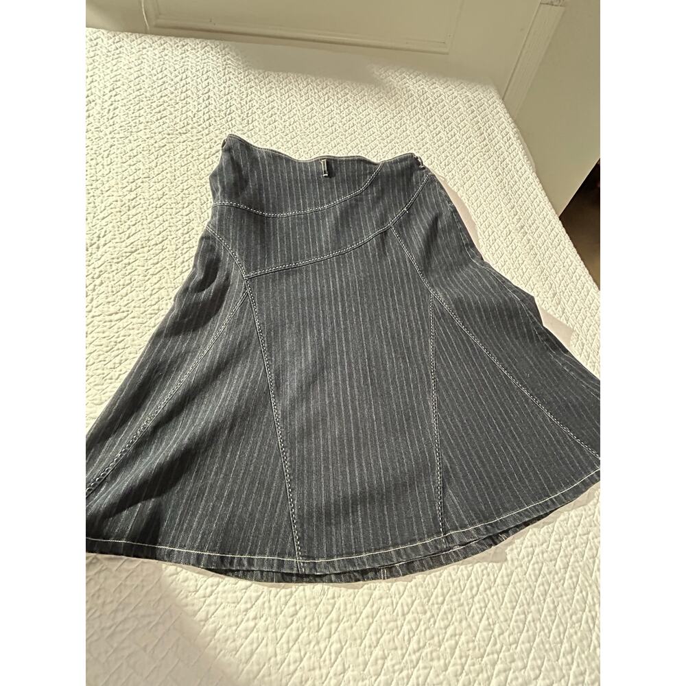 Minimalist CATO Dark Blue Denim A-Line Skirt/Cute Stitch Design Pattern/Size 16W - Picture 10 of 13